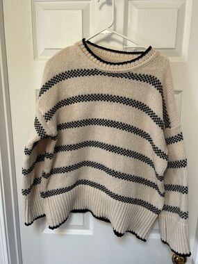 Cozy Oversized Cream & Black Striped Women's Sweater